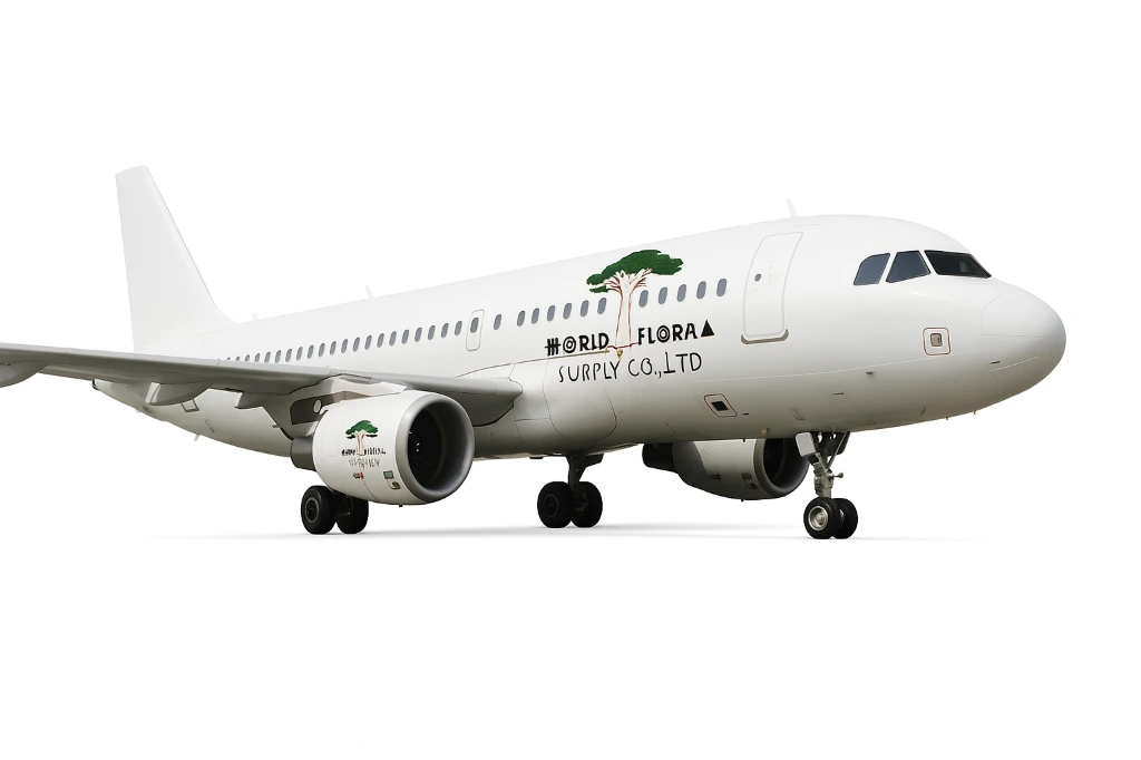 Illustration of an aircraft with World Flora Supply branding